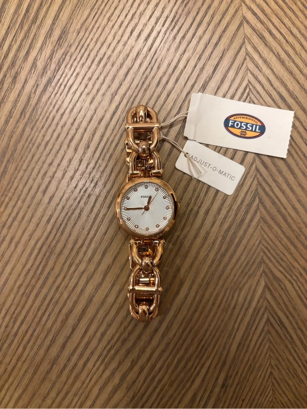 NEW with tags: Fossil Gold-Tone Link Bracelet Watch with White Dial